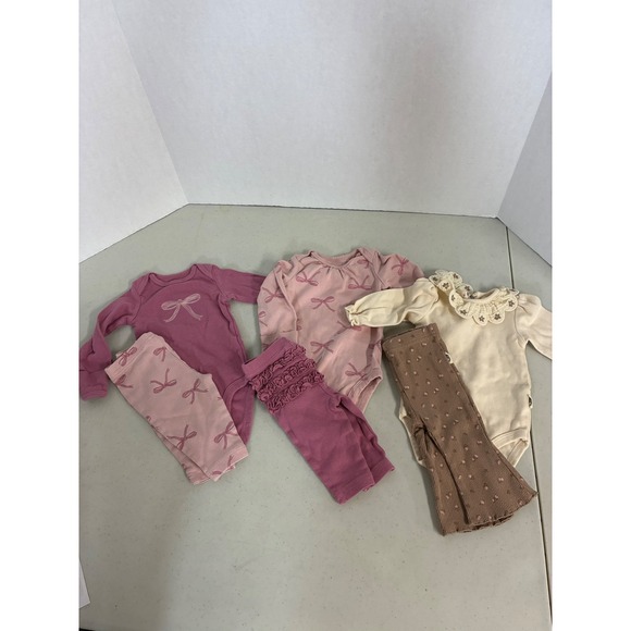 Carter's Other - Carters Rabbit Bear‎ Baby Girl 0-3M Bodysuit Pants Set Bundle 6pc Pink Cream